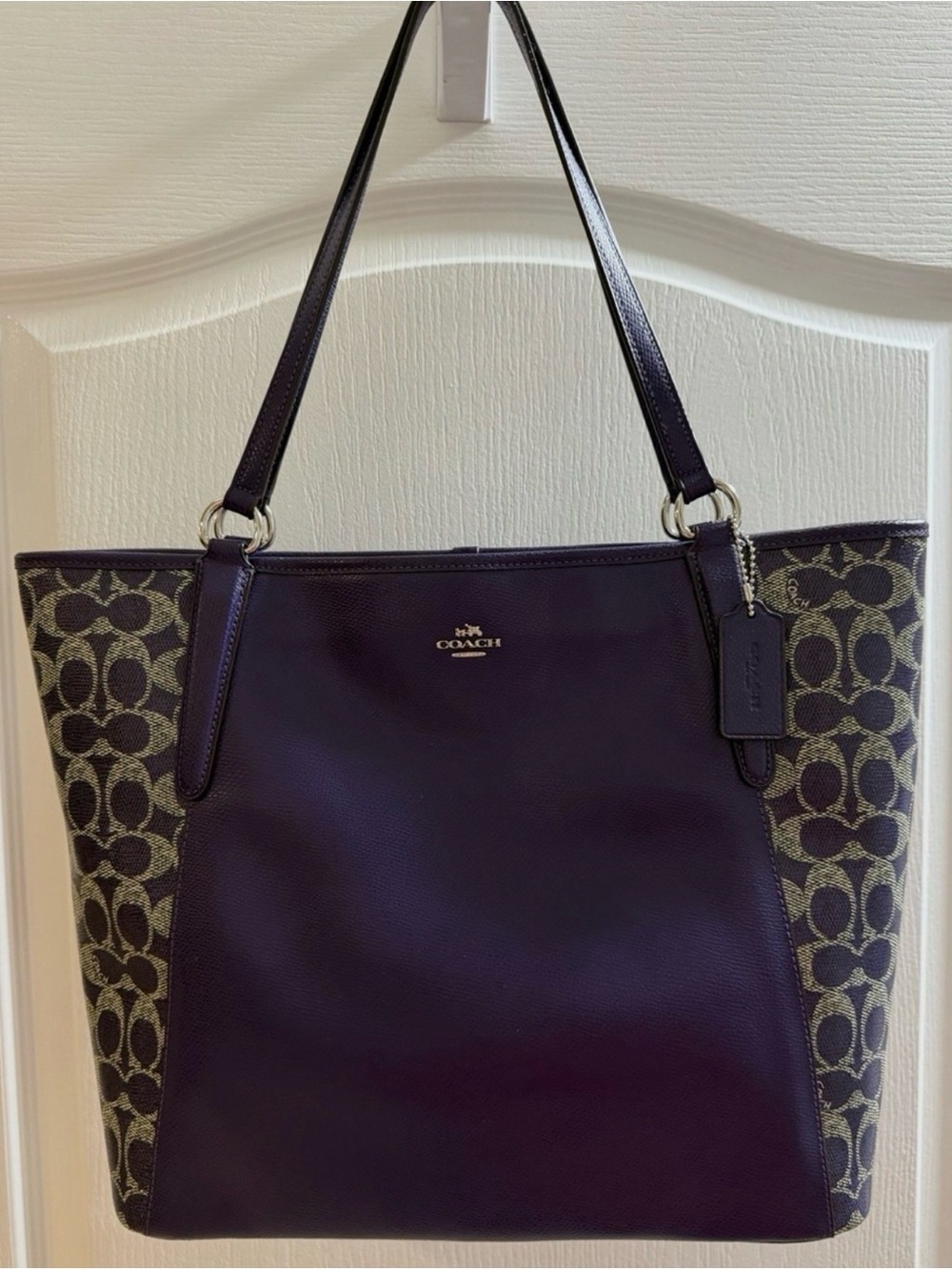 Purple Canvas & Leather Coach Tote